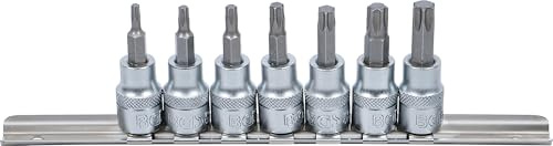 BGS 5108 | Bit-Einsatz-Satz | T-Profil (für Torx) T15 - T50 | 7-tlg. | Antrieb Innenvierkant 10 mm (3/8) | Chrom-Vanadium-Stahl | verchromt, matt | mit Rändelung | auf Metallschiene