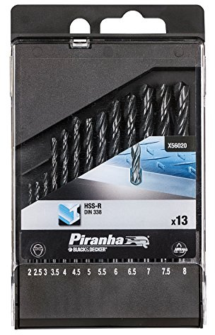 13 Piece Metal Drill Bit Set HSS-R DIN 338, Black + Decker +AMP;