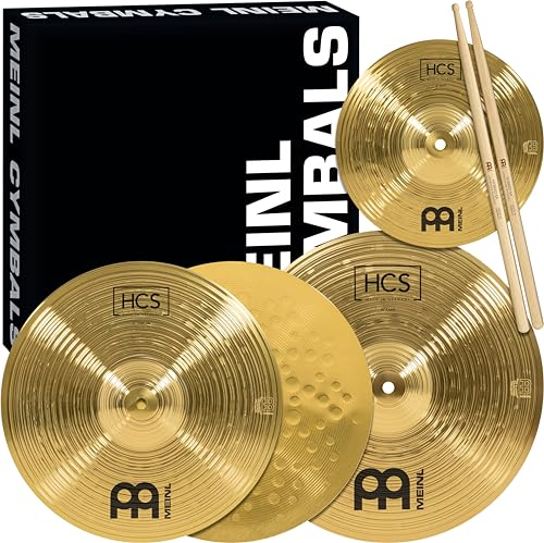Meinl Cymbals HCS1314+10S Headliner Beckenset 33 cm (13 Zoll) Hihat, 35,6 cm (14 Zoll) Crash, Gratis 25,4 cm (10 Zoll) Splash und Gratis Meinl SB101 Drumsticks Paar