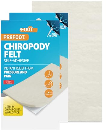 Profoot Chiropody Felt Ideal for bunions, blisters, calluses and Foot discomfort Self-Adhesive Padding for Foot Pain Due to Pressure and Friction. Pack of 2