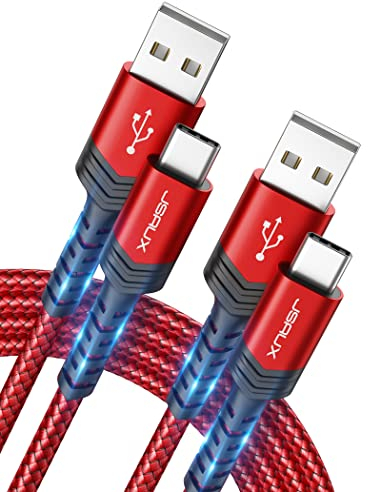 JSAUX USB C Kabel 3.1A [2 Stück 2M], Ladekabel USB C Nylon Geflochten Schnellladekabel Kompatibel mit Samsung Galaxy S25 S24 S23 Ultra S22 S21, iPhone 17 16 15 Pro Max, CarPlay, PS5 Controller-Rot
