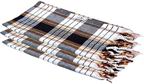 Carenesse Hamamtuch Classic 3er Set 80 x 170 cm I Hamam Handtücher 100% Baumwolle I 3X saugfähiges & schnell trocknendes Pestemal schwarz kariert I Kompaktes Strandtuch Saunahandtuch