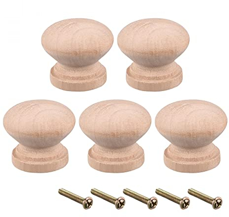 sourcing map 5Stk Runde Holzknöpfe Holz für Kleiderschublade Kleiderschrank Küche Kabinett Möbel Zuggriffe 28x23mm/DxH M4 Innengewinde Polieren Sprühfarbe