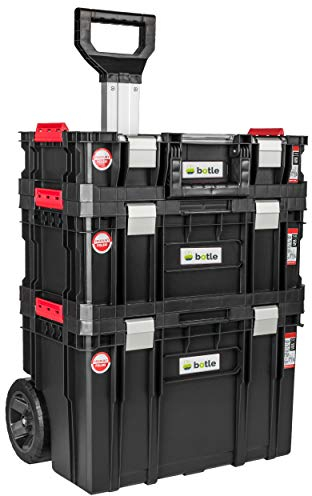 Trolley per attrezzi, 3 scatole impilabili, cassetta degli attrezzi, portata fino a 100 kg, organizer per piccoli oggetti nel coperchio