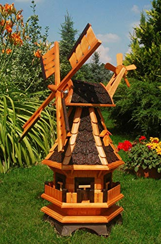 XL Premium LED Solar Windmühle Holz 100cm kugelgelagert Garten Deko 1,0m