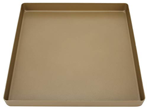 Foglio da forno, teglia da forno con rivestimento antiaderente, 28 x 28 x 3 cm, in lega di alluminio dorato, forma quadrata, antiaderente, teglia per pane, pizza e pasticcini