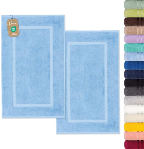 Lavea® 2er Set Badematte 50x80 cm – Delphinblau | Badezimmerteppich 100% Baumwolle, 800 g/m², saugstark, waschbarer Badteppich, Badvorleger – Frottierserie Elena