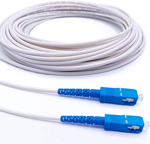Elfcam Câble Fibre Optique Simplex Monomode SC/UPC à SC/UPC, Blindage et Connecteur Renforcée,Perte Très Fiable - Blanc (3M)