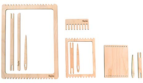 Rayher Holz Webrahmen Set, FSC Mix Credit, 11teilig, 3 verschiedene Rahmen, mit Webschiffchen, Webnadeln, Webkamm, 63125505
