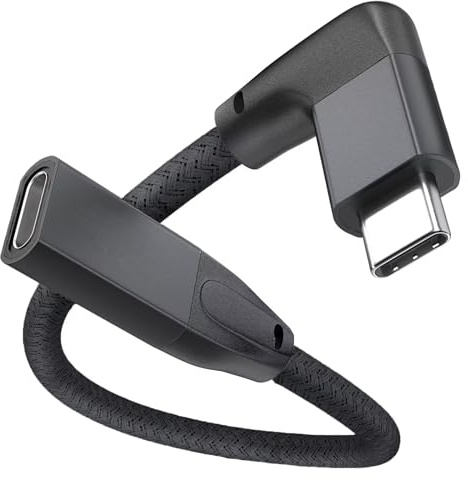 USB C Verlängerungskabel 0.2M, USB C 3.2 20Gbps Stecker auf Buchse Kabel | 90 Grad Winkel PD 100W Typ C Adapter 90 Grad, 5K/4K@60Hz Videokabel für iPhone 17 16 15, Galaxy S26 S25, MacBook M4 , Pixel