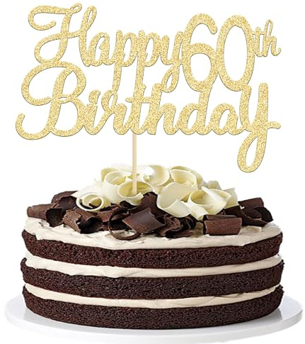 Gyufise 3 Pack Happy 60th Birthday Cake Topper Gold Glitter Happy Birthday Cake Topper Happy 60 Birthday Cake Decoration for 60th Birthday Party Decorations