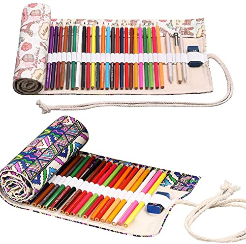 Graplan 2 Stücke 72 LöcherLeinwand Stifterolle Verpackungshalter Bleistift Wrap Kasten Bleistifthalter für Künstler, Schule und Büro