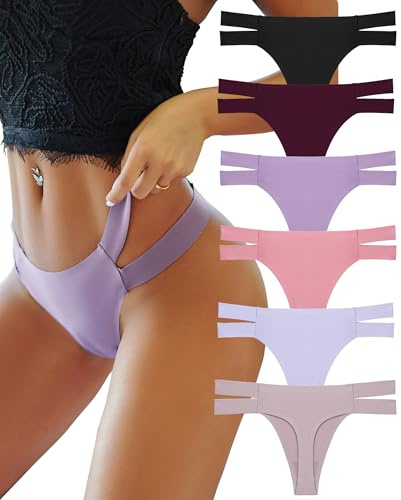 Knowyou 6 Pack Seamless Thongs for Women Sexy No Show Breathable Underwear Stretch Straps T-Back Tangas Panties for Ladies-A-L