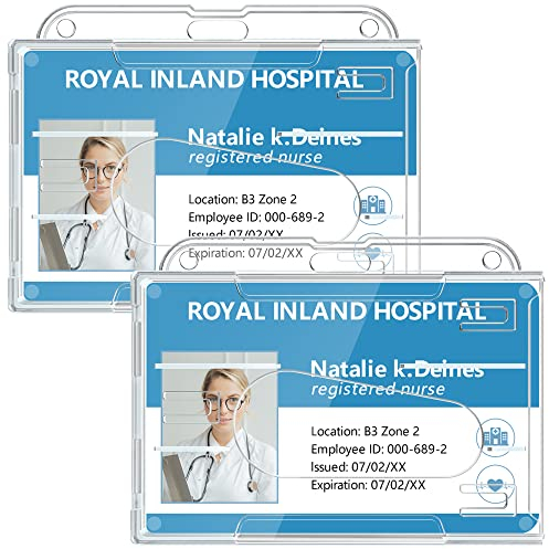 Teskyer 2 Stück Ausweishülle, ID Ausweishalter, Kartenhülle, Transparent, Starr, Hartplastik, für Büro, Bus, Horizontal