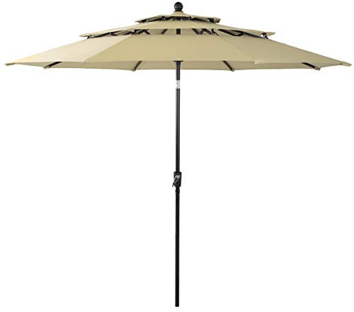 PHI VILLA Garten Sonnenschirme 2.5M Höhe Balkonschirm Gartenschirm Handkurbel automatische Lenkung (Beige)
