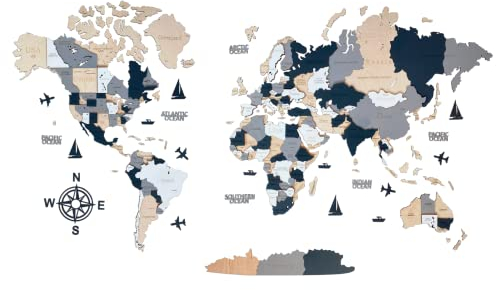 Holz-Weltkarte, 3D-Kunst, große Wanddekoration, für jeden Anlass, in den Größen M, L, XL, Geschenkidee, Wandkunst für Zuhause, Küche oder Büro