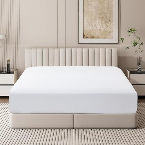 100% Egyptian Cotton Queen Size Fitted Sheet, 600 Thread Count, 16 Deep Pocket Sateen Weave Fitted Sheet, Soft Breathable Hotel Quality, Durable Bottom Sheet Only (Queen, White)