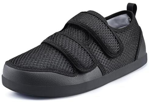 Chaussons Femme Hommes Chaussures Réglables Scratch Pantoufles Sandales Respirable Diabéthique Chaussons Orthopédique Anti-dérapante Edema Swollen House Sabots Noir-A 40EU