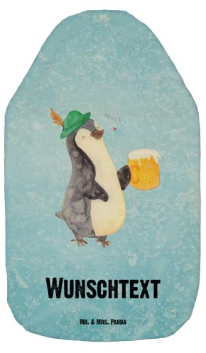 Mr. & Mrs. Panda Personalisierte Wärmflasche Pinguin Bier - Eisblau