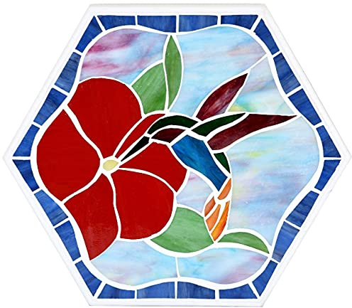 Bieye MSS003 Tiffany Style Stained Glass Mosaic Decorative Stepping Stone for Garden Decor (13 Hexagonal, Hummingbird)