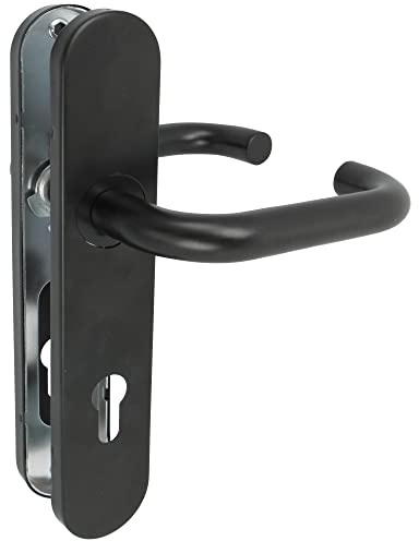 Amig - Juego de Manilla con Placa de Polipropileno para Puertas - 245 x 45 mm - Cuadradillo de 8 mm - Diseño Sencillo ideal para tu hogar u oficina - Con Bocallave - Acero y Polipropileno Negro