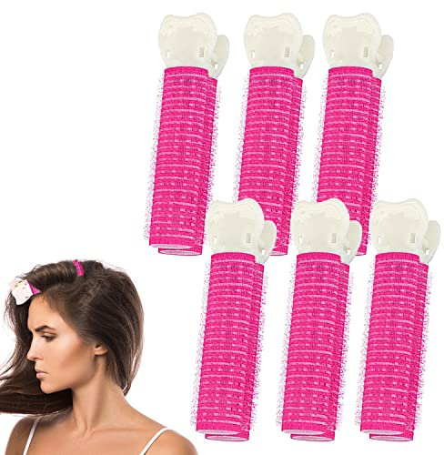 Rouleaux de cheveux avec pinces, 6 pièces pince volumatrice instantanée pour cheveux, rouleaux Velcro pour cheveux bigoudis auto-agrippant rouleau de cheveux volumisant pince à racine (rose)