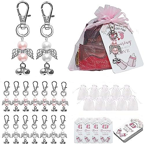 24 Stück Engelanhänger Schutzengel,Engel Anhänger Schlüsselanhänger Gastgeschenke,Kommunion Gastgeschenk Taufe Mädchen mit Organza Beutel KraftpapierAnhänger für Hochzeitsgäste,Geschenkdekoration.