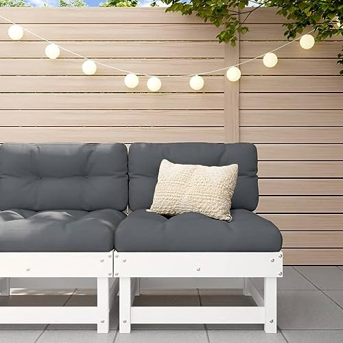 Homgoday Holzgartensofa mit Latten-Design & Kissen - Weiß - Massives Kiefernholz - 61x60x62 cm - für Innenhof & Terrasse Model825430
