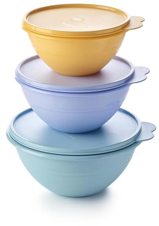 Tupperware Essentials Wonderlier - Juego de 3 cuencos de almacenamiento de alimentos, prepara, almacena y transporta tu comida, tapa hermética, duradero y reutilizable, apilable y apilable, ahorra