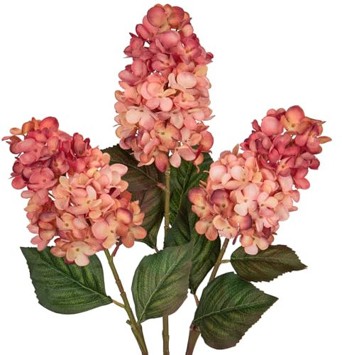 Briful 3PCS Set Künstliche Hortensien Kunstblumen Wie Echt Hesbstblumen Rispenhortensie, 70CM Rosa Dekoblumen Kunstzweige für Blumengesteck Home Resto Herbstdekoration