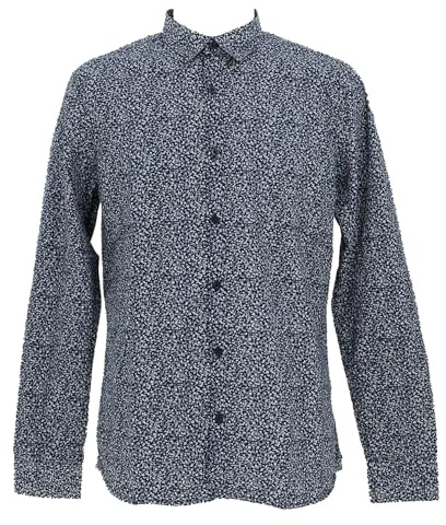 Teddy Smith Carton ML Chemise, Total Navy/Bleu/Blanc, XXL Homme