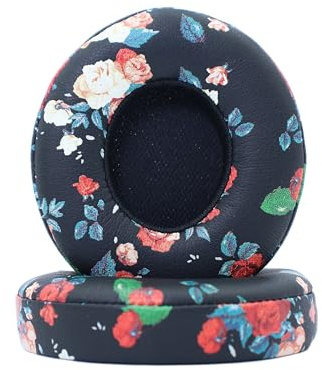 Replacement Ear Pads Compatible with Beats Solo 2.0 Solo 3.0 Wireless Headphones Soft Comfort Protein Leather Memory Foam Resilient（Black Flower）