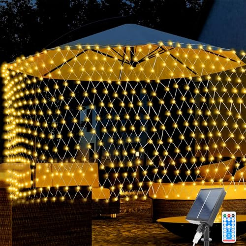 TIANHOO LED Guirlande Lumineuse, 2 * 3M 198LEDs Lumineux Solaire, Filet Solaire Guirlande avec 8 Modes Clignotants, LED Éclairage de Noël Solair Étanche pour Décoration de Noël Fête Jardin Mariage