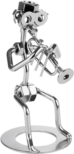 BRUBAKER Schraubenmännchen Musiker mit Trompete - Handarbeit Eisenfigur Metallmännchen Trompetenspieler - Metallfigur Blasmusiker Dekoration Geschenk für Trompeter