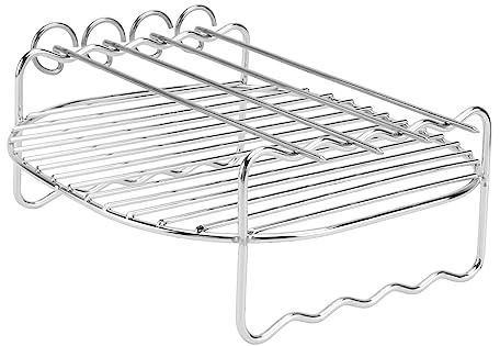 HAKIDZEL 2sätze Edelstahl Grillrost Mit Schaschlikspießen Multifunktional Für Heißluftfritteuse Und Grill Doppeltes Design Für Gleichmäßiges Garen Für Dämpfen Backen Und Kühlen