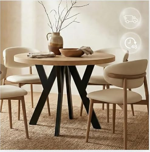 Dekori Möbel Runder Ausziehbarer Tisch für Esszimmer mit Holzbeinen, Pero, Loft-Stil, Skandinavische, Durchmesser Varianten: von 90 bis 220 cm (Eiche Craft Golden/Schwarz, 100/150 cm)