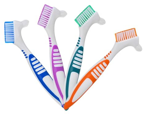 Prothesenbürste 4 Stück-pack aus Pp und Nylon mit Großem Griff | Mehrlagige Borsten, für Künstliche Zähne, Ergonomische Form, Schonend zu Zahnfleisch