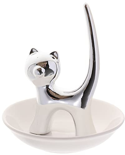 VALICLUD Vassoio Porta Accessori in Porcellana Argento a Forma di Gatto, Piattino per Bracciali e Hair Band, per Bagno o Negozio, Decorazione Funzionale