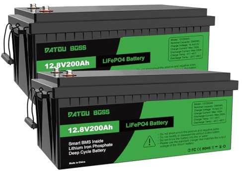 DATOUBOSS 2 * 12V 200Ah LiFePO4 Batterie, bis zu 15000 Zyklen Deep Cycle Lithium Akku, Max. Ausgangsleistung 2560W, 200A BMS, Unterstützung in Serie/Parallelschaltung, für Wohnmobil, Solar Home System