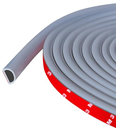 Joint de porte autocollant en silicone en forme de D pour cadre de porte/fenêtre, gris (9 mm de large x 6 mm de haut), Longueur 6 m