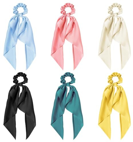 SYEYCW 6 Stück Elastisches Satin Haargummi, Satin -Bowknot Elastische Haarbänder, Bunte Massive Haarschalzwinkel für Haarkrawatten, Modeponytailhalter Süßes Haar Accessoires für Frauen