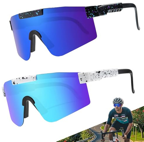 Occhiali da Sole Sportivi Polarizzati, 2 pezzi Occhiali da bicicletta antivento, Occhiali da Sole Sportivi per uomo e donna, UV400 Occhiali Veloci, per ciclismo, corsa, baseball, sci, alpinismo