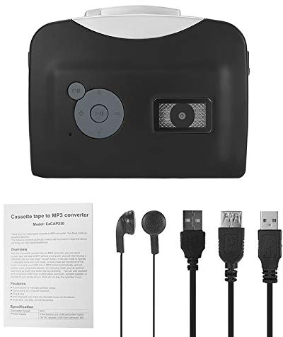 Cocoarm USB Cassette to MP3 Converter, Stereo Audio Tape Digitizer | Portable tape player with earphones, dual power options, auto-manual separation, 3.5mm recording, plug-and-