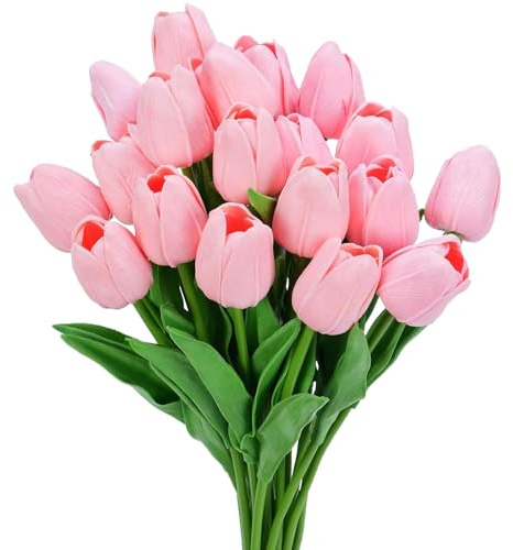 Wekuw 15 Pezzi Tulipani Finti Fiori Artificiali Realistici per Bouquet Tulipani Finti in Lattice,Tulipano per Fai da Te,Bouquet da Sposa,Hotel,Festa,Ufficio,Decorazioni per La Casa(Rosa Carne)