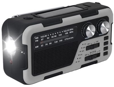 Radio con Carga Solar | Radio Meteorológico De Emergencia con Manivela Y Energía Solar - Altavoz Impermeable Am/FM con Alarma Inalámbrico para Senderismo, Náutica, Acampada y Viajes en Familia