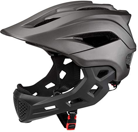 Full Face Bike Helm für, Abnehmbarer Kinnschutz, 13 Lüftungsschlitze, 2 in 1 Helm mit Zum Radfahren, BMX - (grau)