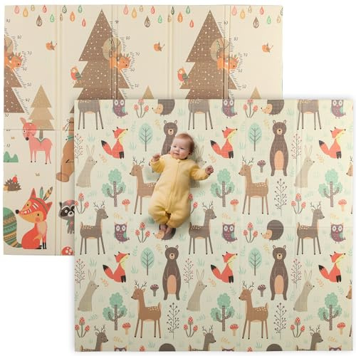 AIYAPLAY Tappeto Gioco per Bambini 0-6 Anni da 3.45㎡ a Tema Foresta con Superficie Impermeabile, Tappeto Morbido per Bambini in XPE, 196x176x1.5 cm, Multicolore
