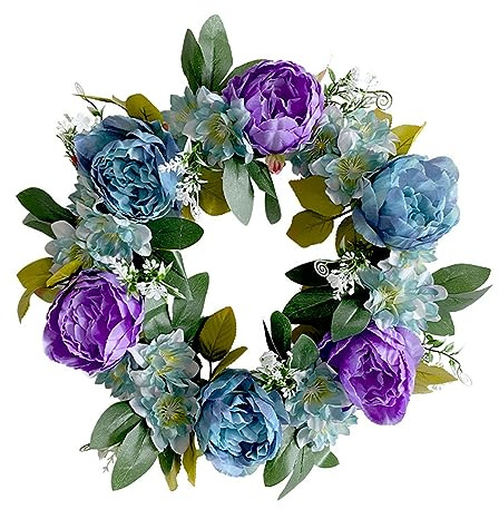 Ghirlanda di ortensie illuminate per porta d'ingresso ghirlanda artificiale per primavera autunno segno di benvenuto corona porta fattoria fiore viola blu