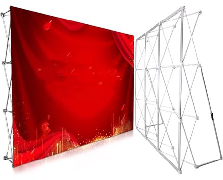 Vikbar bärbar displayställ för mässor, hopfällbar spänningsram i tyg, utställningsbås i aluminium (2,3 x 1,55 m, lätt och enkel att installera)