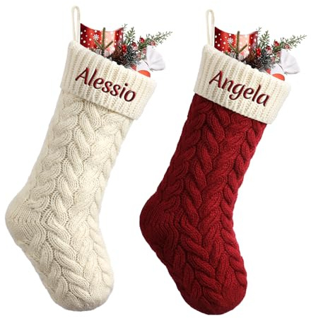 Cysincos Weihnachtsstrumpf Personalisiert 18 Groß Gestrickte Name Nikolausstiefel Nikolausstrumpf Christmas Stockings Feiertags Party Weihnachtsdeko,2er-Pack